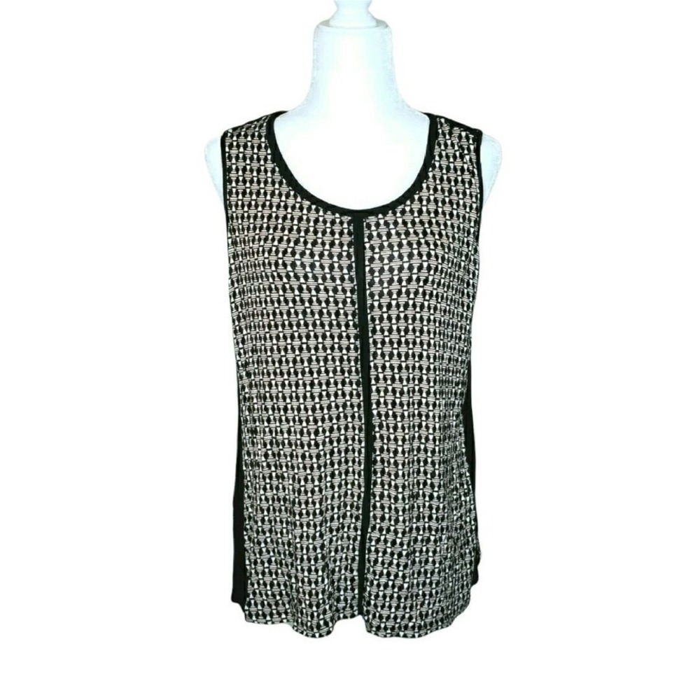 Sejour Black & White Geometric Sleeveless Rayon Blouse Top Women's Size 0X- EUC!